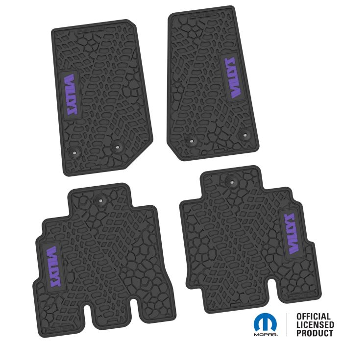 14-18 Jeep JKU 4 Dr Front and Rear -Tire Tread/Scorched Earth Scene w/ Willys Insert - Black w/ Purple Insert