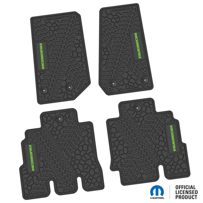 14-18 Jeep JKU 4 Dr Front and Rear -Tire Tread/Scorched Earth Scene w/ Rubicon Insert - Black w/ Lime Insert