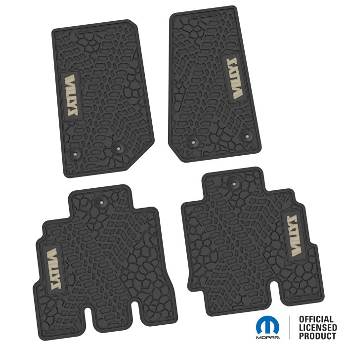 14-18 Jeep JKU 4 Dr Front and Rear -Tire Tread/Scorched Earth Scene w/ Willys Insert - Black w/ Tan Insert
