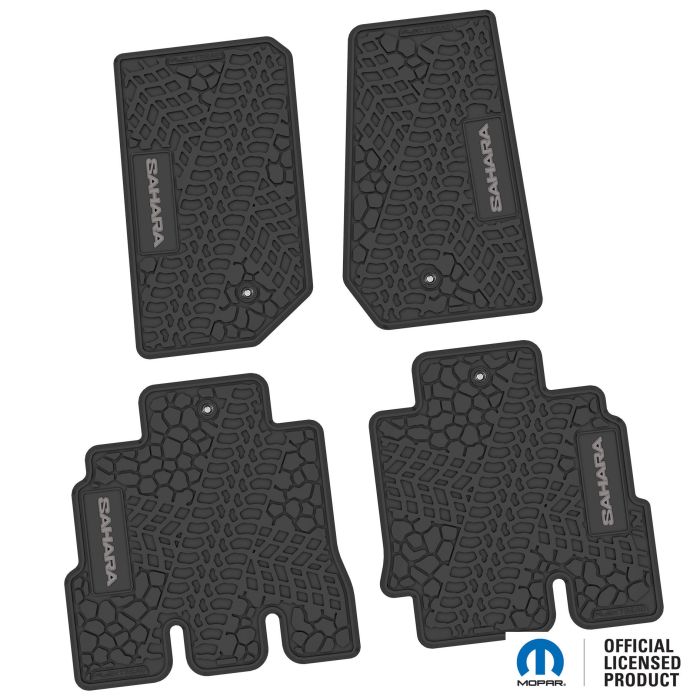07-13 Jeep JKU 4 Dr Front and Rear -Tire Tread/Scorched Earth Scene w/ Sahara Insert - Black w/ Silver Insert