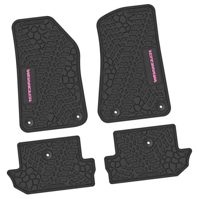 18-24 Jeep JL 2 Dr Front and RearTire Tread/Scorched Earth Scene w/ Wrangler Insert - Black w/ Pink Insert