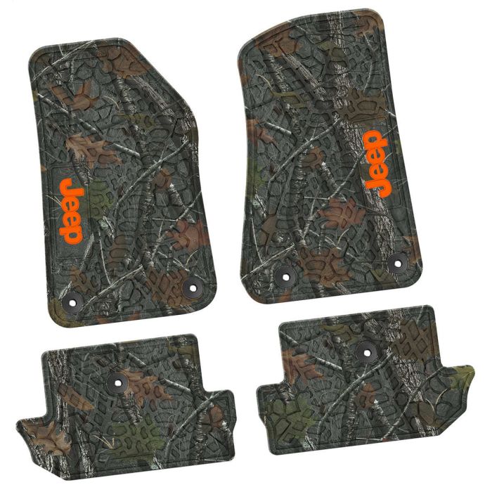 18-24 Jeep JL 2 Dr Front and RearTire Tread/Scorched Earth Scene w/ JEEP Insert - Rugged Woods w/ Orange insert