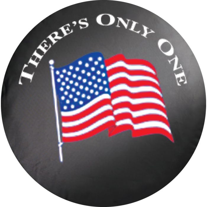 Mopar  Jeep Logo Tire Covers in Black Denim with American Flag "THERE'S ONLY ONE"