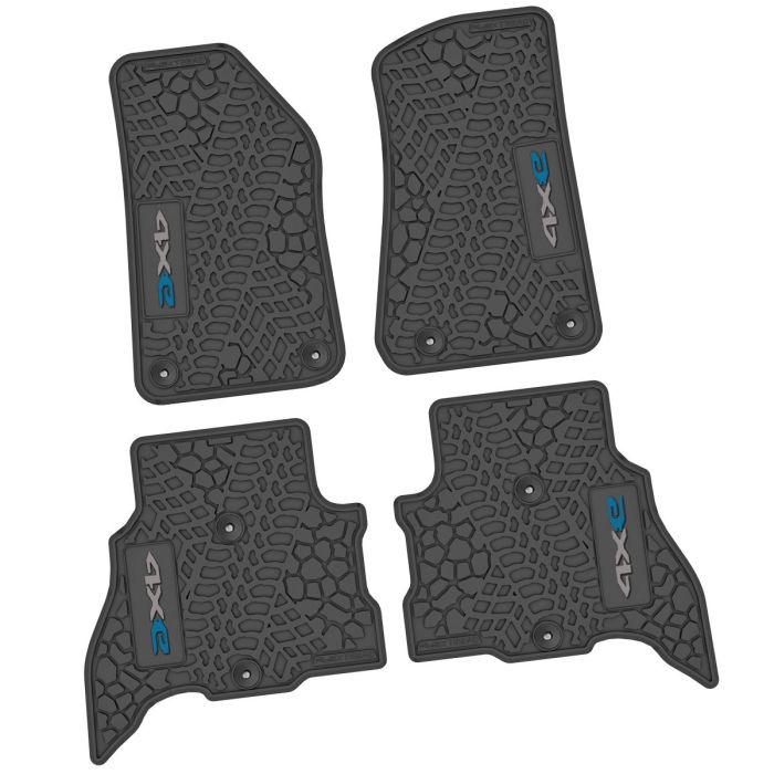 FlexTread  Tire Tread/Scorched Earth Scene Front & Rear Floor Liners with 4XE Logo for 21-24 Jeep Wrangler JL Unlimited 4xe