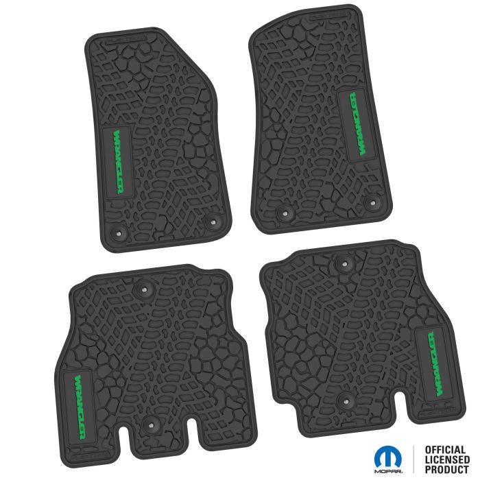 18-24 Jeep JLU 4 Dr Front and Rear -Tire Tread/Scorched Earth Scene w/ Wrangler Insert - Black w/ Green Insert