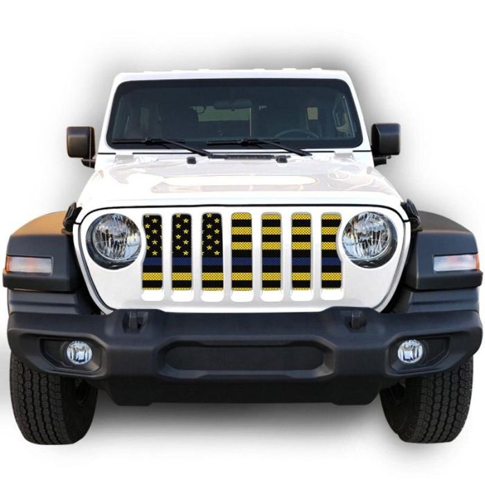 UTS JL BLK/YELLOW BLU LINE GRILLE INSRT WITH TRAIL CAMERA