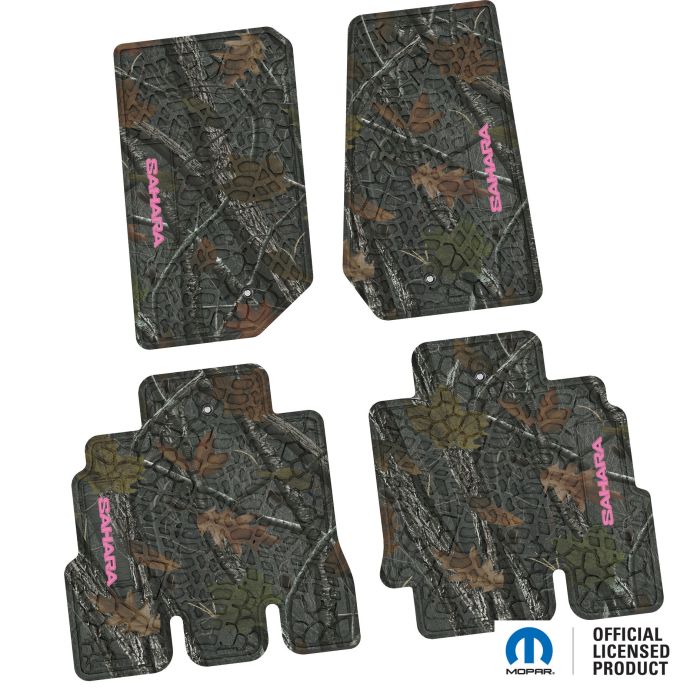 07-13 Jeep JKU 4 Dr Front and Rear -Tire Tread/Scorched Earth Scene w/ Sahara Insert - Rugged Woods w/ Pink insert