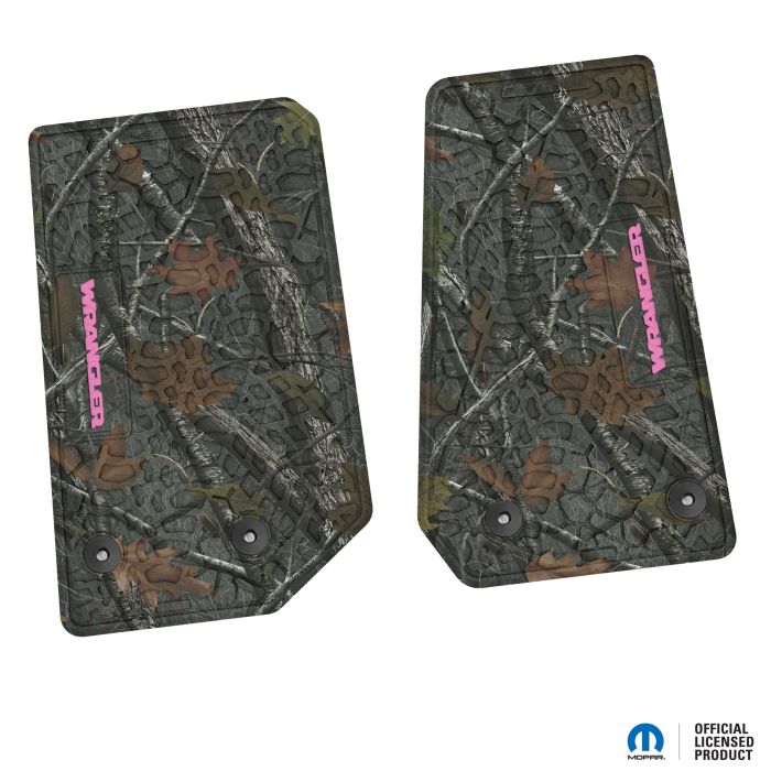 14-18 Jeep JK 2 Dr Front -Tire Tread/Scorched Earth Scene w/ Wrangler Insert - Rugged Woods w/ Pink insert