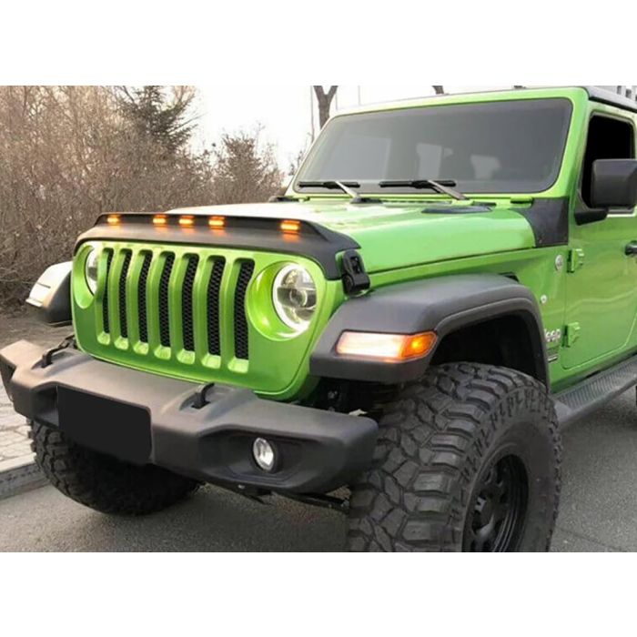 American Modified AMJPCA00204 Front Hood Protector Stone Guard W/ Amber LED Lights for 18-26 Jeep Wrangler JL & Gladiator JT