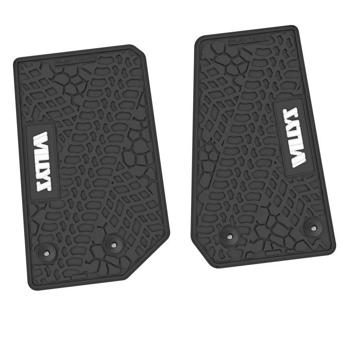 FlexTread  Tire Tread/Scorched Earth Scene Front Floor Liners with WILLYS Logo for 14-18 Jeep Wrangler JK