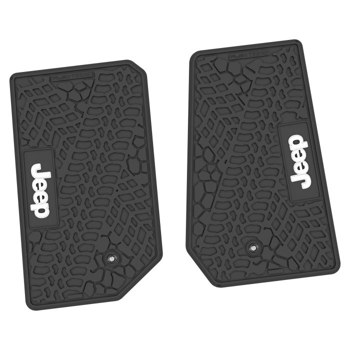 FlexTread  Tire Tread/Scorched Earth Scene Front Floor Liners with JEEP Logo for 07-18 Jeep Wrangler JK