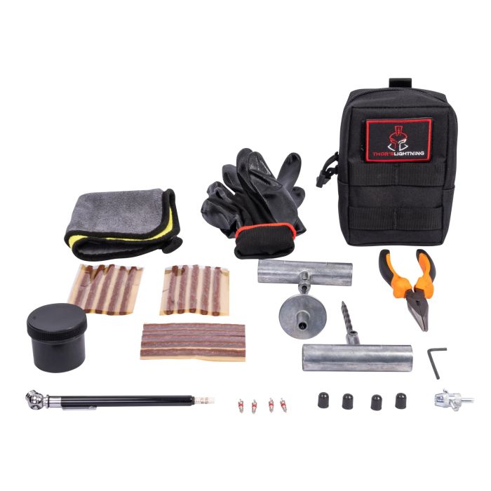 Thor's Lightning TIRERPR001 Adventure Gear Compact Portable Heavy Duty Tire Repair kit with Molle Storage Bag 
