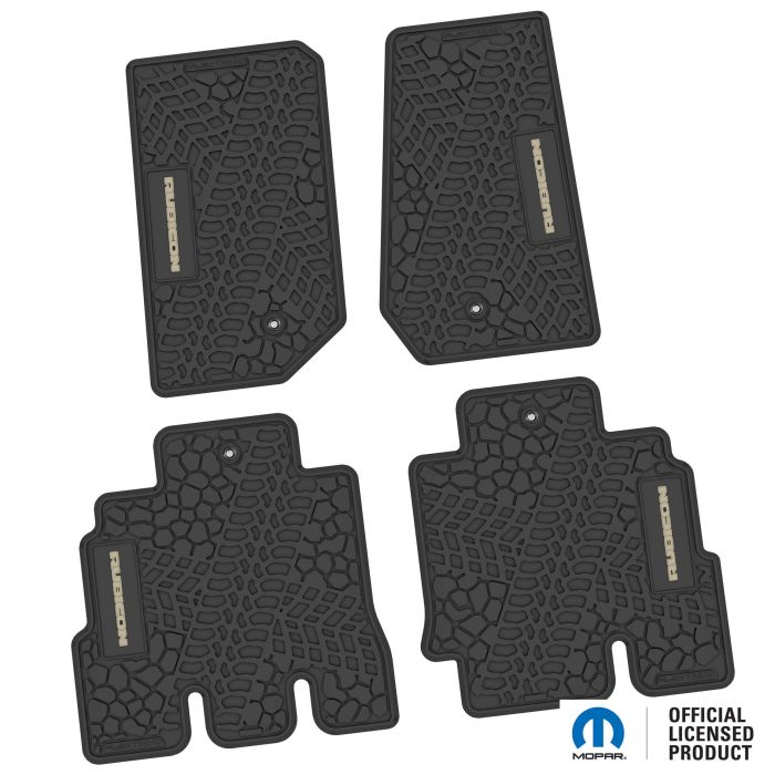 07-13 Jeep JKU 4 Dr Front and Rear -Tire Tread/Scorched Earth Scene w/ Rubicon Insert - Black w/ Tan Insert