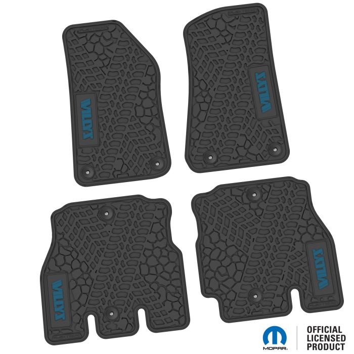 18-24 Jeep JLU 4 Dr Front and Rear -Tire Tread/Scorched Earth Scene w/ Willys Insert - Black w/ Dark Blue Insert