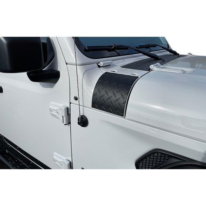 Warrior Jeep Outer Cowl Covers- JL & JT  Black Alum Dia Plate