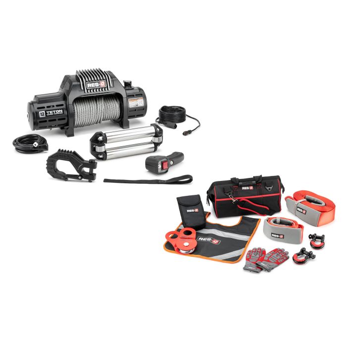 RES-Q WINCH 12K WITH STEEL WINCH CABLE W/STRAP STYLE RECOVERY KIT