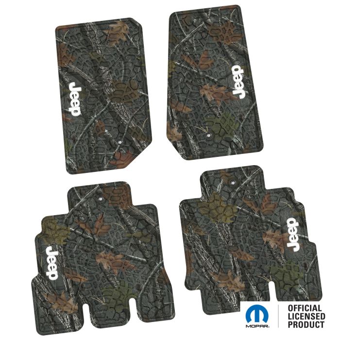 07-13 Jeep JKU 4 Dr Front and Rear -Tire Tread/Scorched Earth Scene w/ JEEP Insert - Rugged Woods w/ White insert