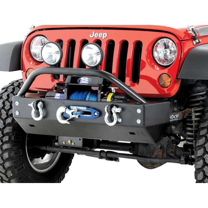 Rock Hard 4X4  Shorty Front Bumper with Lowered Winch Plate for 07-18 Jeep Wrangler JK