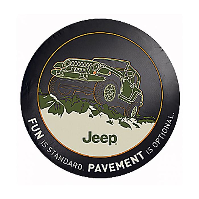 Mopar  Jeep Logo Tire Cover Black Denim with "FUN is Standard. PAVEMENT is Optional"