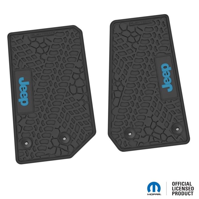 14-18 Jeep JK 2 Dr Front -Tire Tread/Scorched Earth Scene w/ JEEP Insert - Black w/ Light Blue Insert