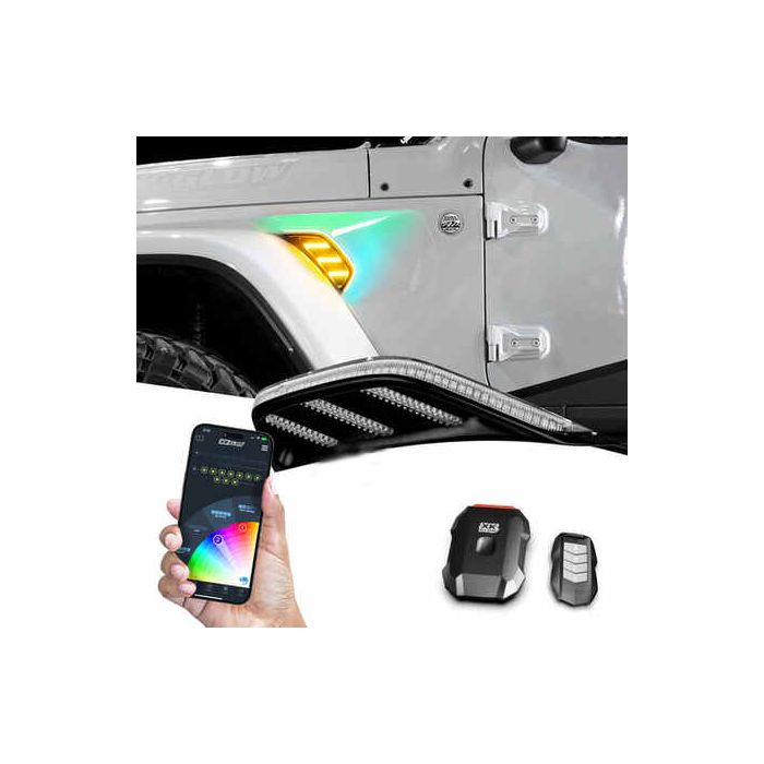 XKGLOW MX-VENT-RGB-KIT XKmax RGB & Amber Fender Vent LED Light with App Control  for 18-26 Jeep Wrangler JL & Gladiator JT