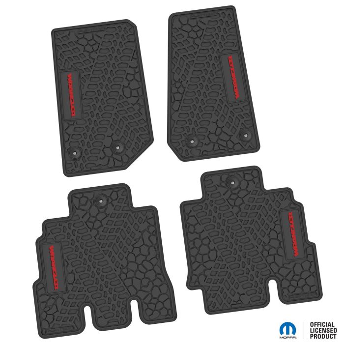 14-18 Jeep JKU 4 Dr Front and Rear -Tire Tread/Scorched Earth Scene w/ Wrangler Insert - Black w/ Red Insert