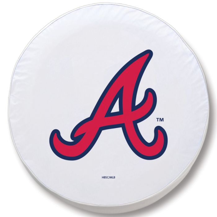 Atlanta Braves Tire Cover - Size A (34"x8") on White Vinyl