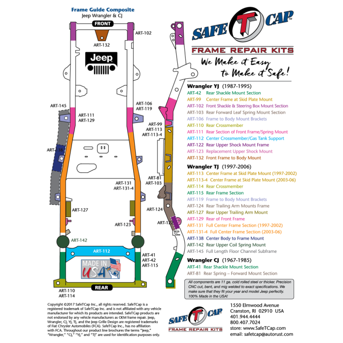 Safe-T-Cap  Front Trail Arm Mount Frame Section for 97-06 Jeep Wrangler TJ