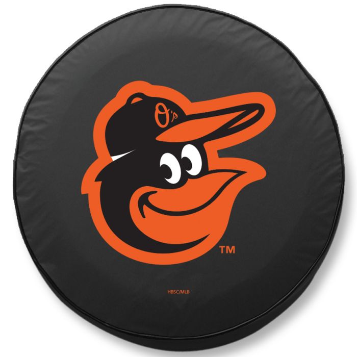 Baltimore Orioles Tire Cover - Size I - (28"x8") on Black Vinyl