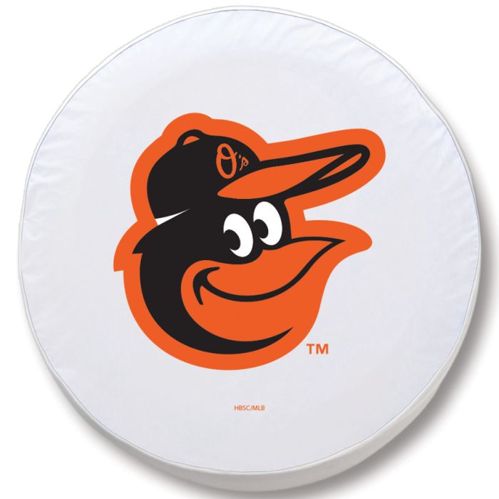 Baltimore Orioles Tire Cover - Size E10 - (30"x10") on White Vinyl