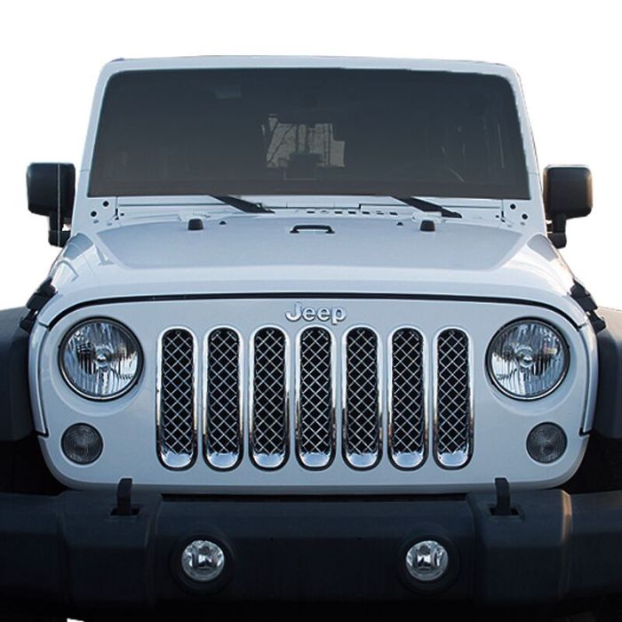 Black Horse Offroad BH-ABS414 Chrome ABS Plastic Mesh Grille for 07-18 Jeep Wrangler JK & Unlimited JK