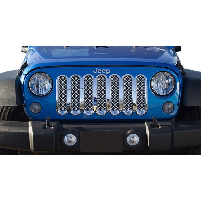 Black Horse Offroad BH-ABS443 1-Piece Chrome Mesh Grille Insert for 07-18 Jeep Wrangler JK