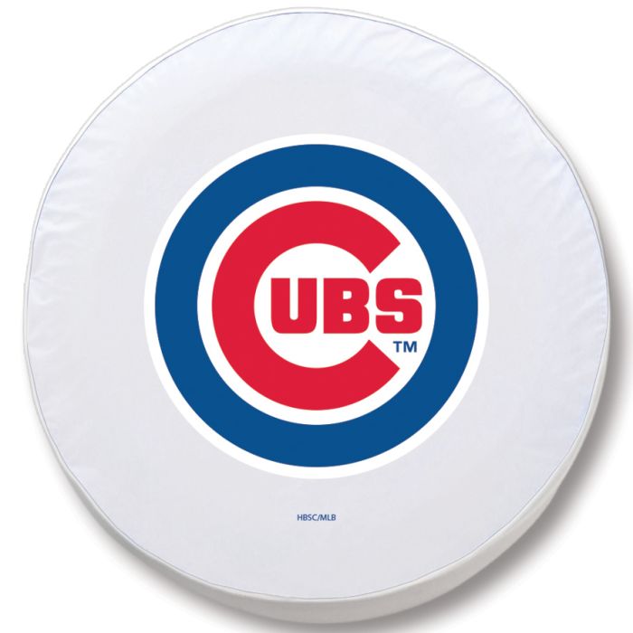 Chicago Cubs Tire Cover - Size D10 - (30.75"x10") on White Vinyl