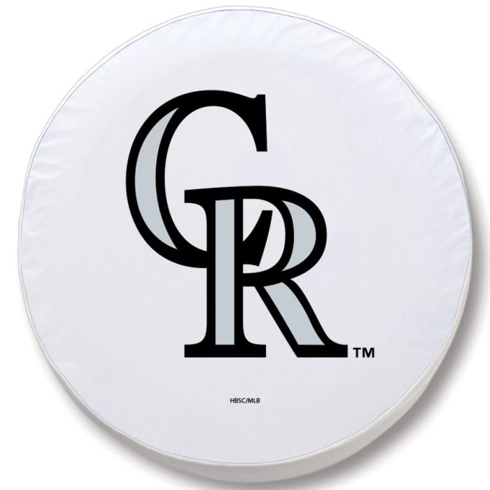 Colorado Rockies Tire Cover - Size E10 - (30"x10") on White Vinyl