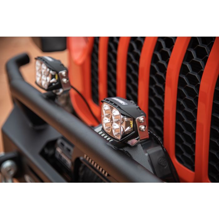 Carnivore J Series 3.5" Aux Pod Light W/Amber with Black Brackets Pair & Wiring Harness