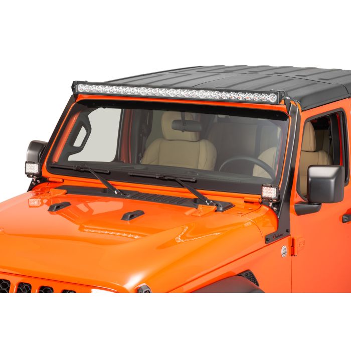 Quadratec  Windshield Light Bar Brackets with J5 LED Light Bar & Carnivore J-Series Auxiliary Pod Lights for 18-24 Jeep Wrangler JL & Gladiator JT