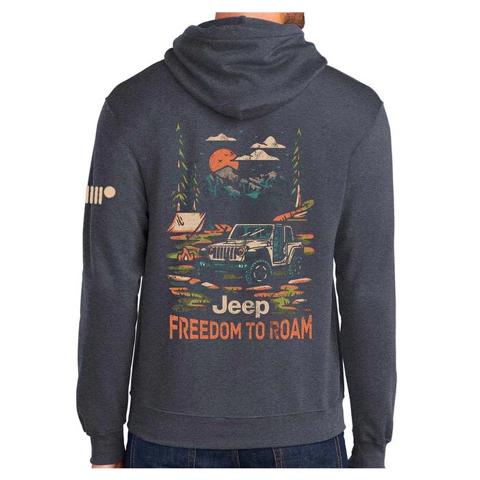 Mens Jeep Freedom To Roam Hoodie Sweatshirt - Heather Navy Blue Small