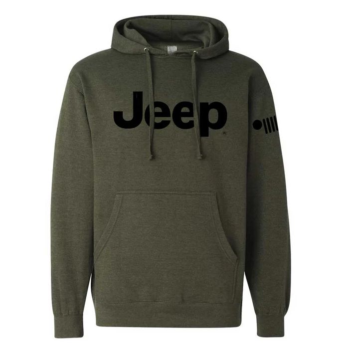 Mens Jeep Text Hoodie - Heather Army Green Large
