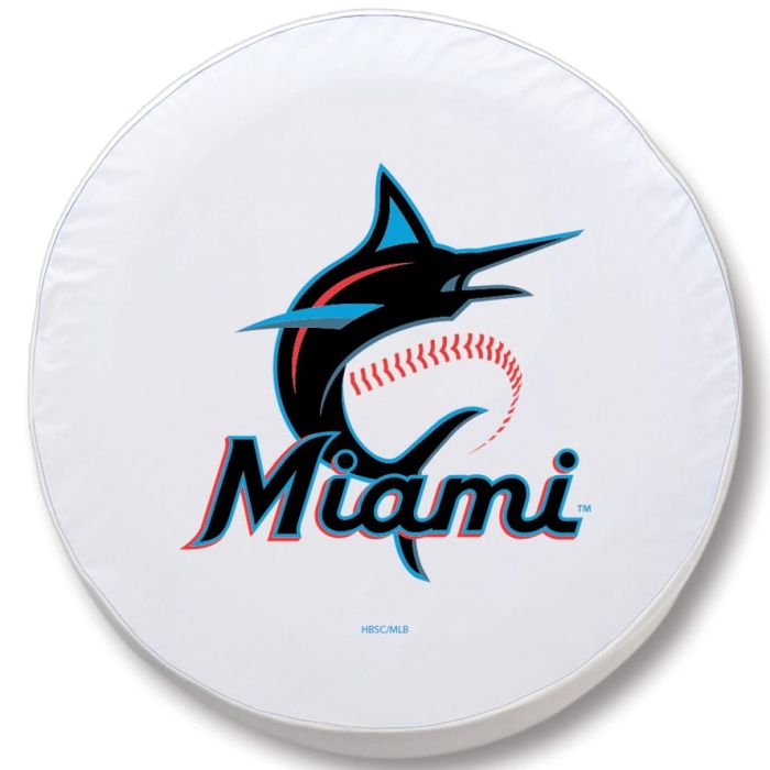 Miami Marlins Tire Cover - Size Large - (31.25x11") on White Vinyl