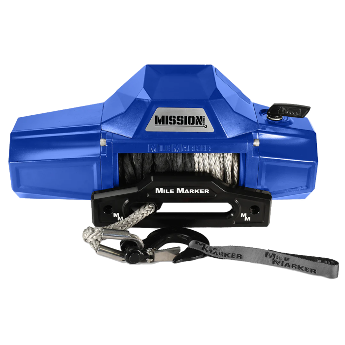 Mission 8K Capacity Winch with Synthetic Rope - Brilliant Blue