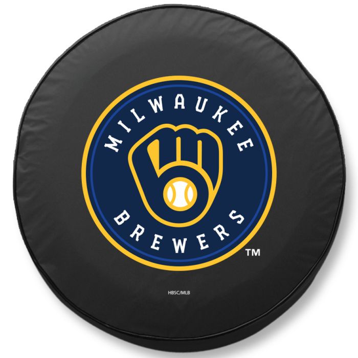 Milwaukee Brewers Tire Cover - Size I - (28"x8") on Black Vinyl