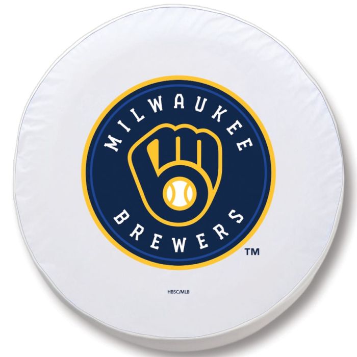 Milwaukee Brewers Tire Cover - Size Large - (31.25x11") on White Vinyl