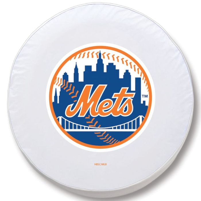 New York Mets Tire Cover - Size C (31.25"x12") on White Vinyl