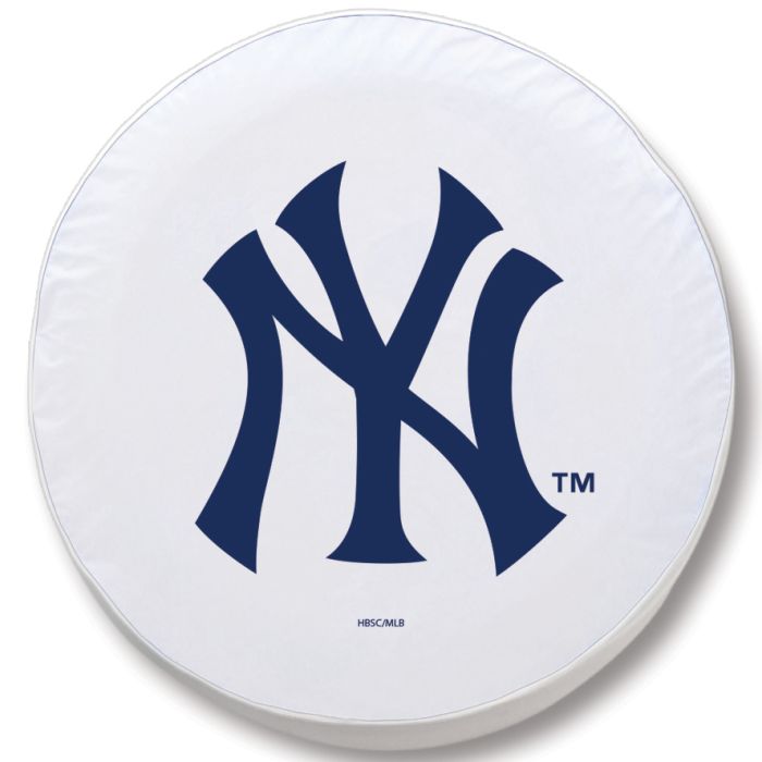 New York Yankees Tire Cover - Size E - (29.75"x8") on White Vinyl