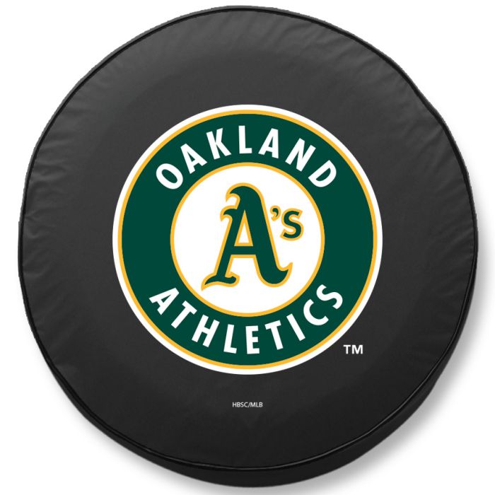Oakland Athletics Tire Cover - Size F - (29"x8") on Black Vinyl