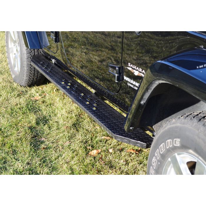 Owens Products 850031382 Venum Star Burst Running Boards Diamond Tread Mill Finish Black Aluminum for 18-19 Jeep Wrangler JL Unlimited 
