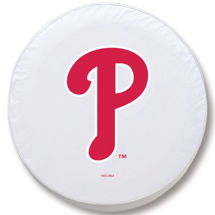 Philadelphia Phillies Tire Cover - Size D10 - (30.75"x10") on White Vinyl