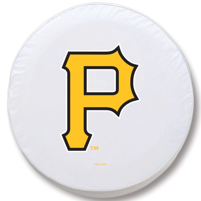 Pittsburgh Pirates Tire Cover - Size J - (27"x8") on White Vinyl