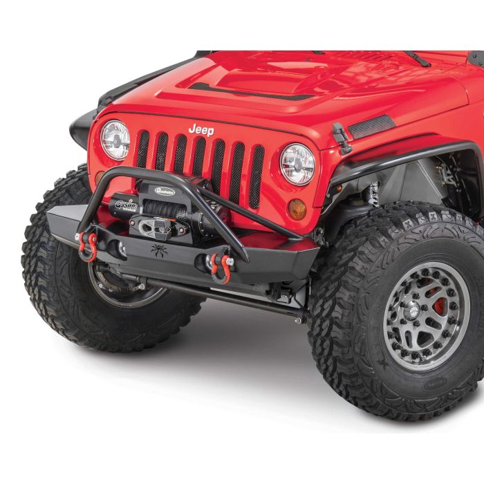 Poison Spyder 17-63-010DBTP1 Brawler Mid Front Bumper with Brawler Bar, Tube Gussetts & D-Ring Tabs in SpyderShell Armor Coat for 07-18 Jeep Wrangler JK