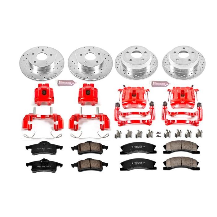 Power Stop KC2150 Front & Rear Z23 Evolution Sport Performance 1-Click Brake Kit with Powder Coated calipers for 99-04 Jeep Grand Cherokee WJ with Akebono Calipers